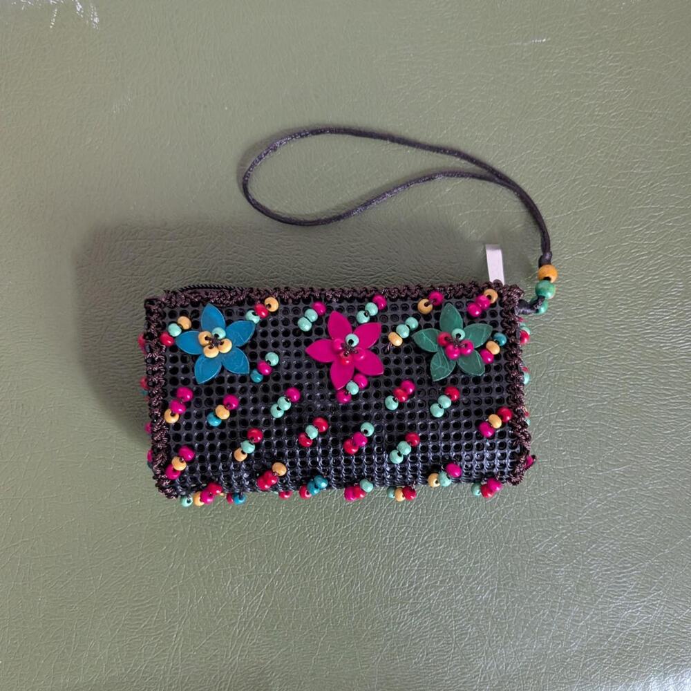 Handmade floral wooken beaded wristlet